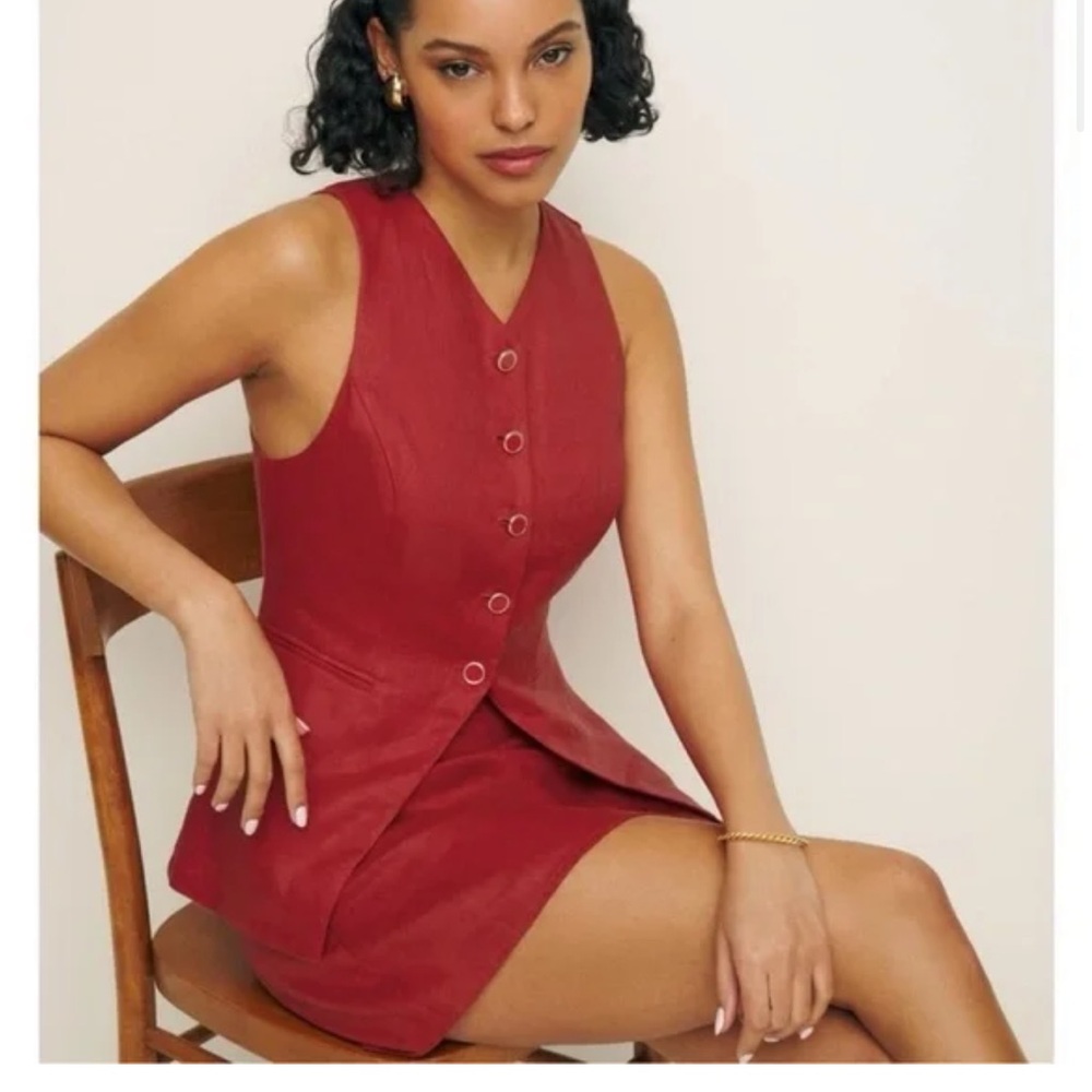 Reformation Red Button-Front Vest & Mini Skirt